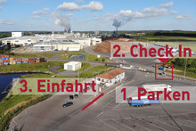 Die LKW-Einfahrt erfolgt im SWISS KRONO Werk in Heiligengrabe nur noch über Tor 2 in der Mega-Allee. | © 2020 SWISS KRONO TEX GmbH & Co. KG Die LKW-Einfahrt erfolgt im SWISS KRONO Werk in Heiligengrabe nur noch über Tor 2 in der Mega-Allee.
