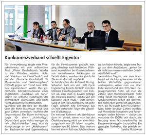 "Das Holz-Zentralblatt schreibt: Konkurrenzverband schießt Eigentor – DGfM versucht Nutzung von dem Rohstoff Holz negativ darzustellen.“ Copyright / Quelle: Holz-Zentralblatt Nr. 7 vom 17. Februar 2017, Seite 171